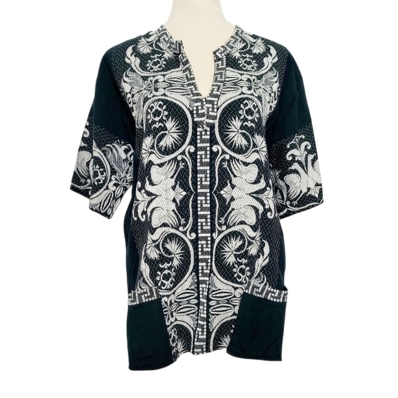 giras Other - Vintage Giras Woven Embroidered UNISEX Green Pullover Greek Lounge Shirt Size L